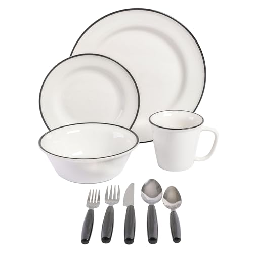 Image of Gibson Home 95 Piece Kitchen in a Box Pots and Pans Cookware, Plates and Bowls Dinnerware, Cutlery Knife Block, Flatware Utensils, Tools & Gadgets, Storage, Glasses Set