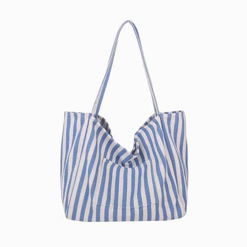 Bolso tote de lona para mujer, tamaño mediano con rayas miniatura 1