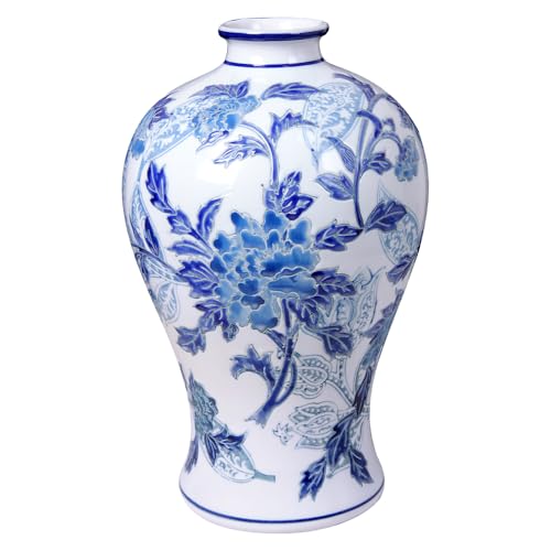 Andaliz Blue and White Porcelain Vase with Peony Pattern, Hand-Painted