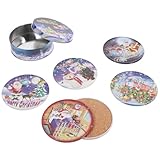 SHINEOFI Posavasos Redondos de Hojalata Navideños 6 Unidades Resistentes al Calor para Bebidas Decoración de Mesa Navideña Adecuado para Fiestas y Hogar
