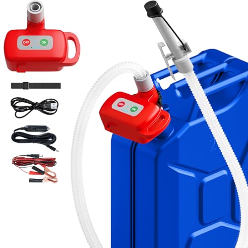 Rechargeable Fuel Transfer Pump with Auto-Stop & Leak Protection, 3.4 GPM Automatic Gas Can Pump with 71