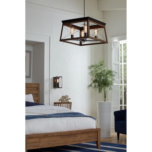 Image of Progress Lighting 4-Light Chandelier, Rustic Farmhouse Style Modern Hanging Light Fixture for Kitchen and Dining Room, Briarwood Collection, Antique Bronze