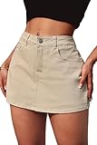 ELLEVEN Mini Skort Skirt for Women Cute Skort Shorts Casual Trendy Summer Y2K Sexy Fashion High Stretchy Low Waist Hot Cowgirl Going Out Sport Silm Fit with Pockets Khaki Medium