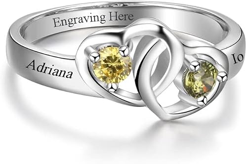 Personalized Heart knot Promise Ring for Women 925 Sterling Silver Engagement Wedding Rings with 2 birthstones Jewelry Customized Name