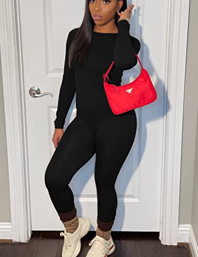 Image of BORIFLORS Women's 2 Piece Track Suits Outfits Workout Long Sleeve Top Jogger Legging Pants Sets