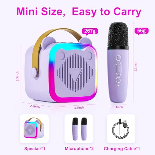 Mini Karaoke Machine for Kids: Portable Singing Toys Speaker with 2 Wireless Microphones for Girls and Boys Ages 3-12+ Years Old（Purple） by CL FUN - Image 8