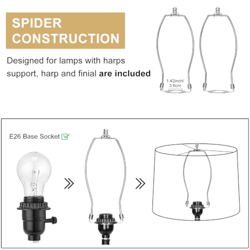 Image of Lamp Shades Set of 2, 11.6 inchTop x 12.6 inchBottom x 9.8 inchHigh, Champagne Beige | Drum Lampshades for Table Lamps, Floor Lamps, Natural Linen Lampshades for Bedroom, Living Room, Spider, Assembly Required