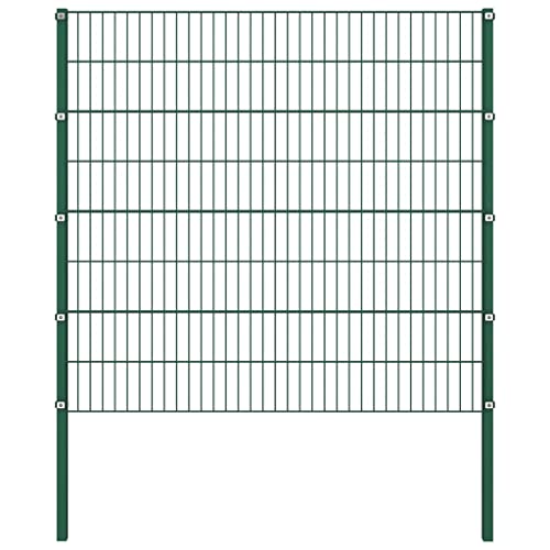 Dioche Panneau de clôture avec poteaux Fer Panneau de clôture de Jardin Barrière de Jardin extérieur Portillon Portail de clôture Clôture décorative métal pour Jardin, 1,7 x 1,6 m Vert