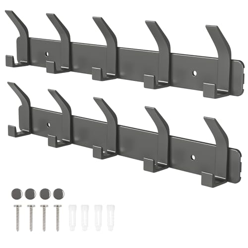 Sarsumir Perchero Pared Gris Perchero Puerta Con 5 Ganchos Para Colgar Abrigos, Sombreros, Ropa, Bufandas - 2 piezas