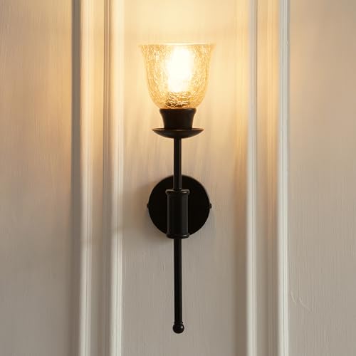 Image of Divine Trends Black Polished Spacer Wall Lamp with Cup Crackled Glass Shade for Living Room, Bedroom, Bathroom, Balcony, Home Decoration, Restaurants | Wall Light - Pack of 1