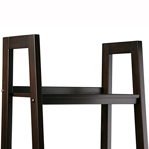 Image of SIMPLIHOME Sawhorse SOLID WOOD 72 inch x 24 inch Modern Industrial Ladder Shelf in Dark Chestnut Brown for the Living Room, Study Room and Office