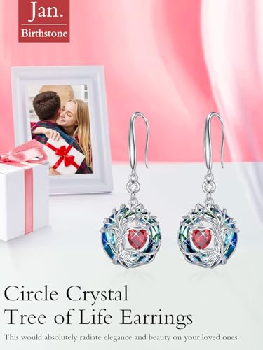 TOUPOP Tree of Life Birthstone Earrings for Women 925 Sterling Silver Family Tree Dangle Earrings Austrian Crystal Jewelry Birthday Christmas Gifts for Her Girlfriend Wife Mom4