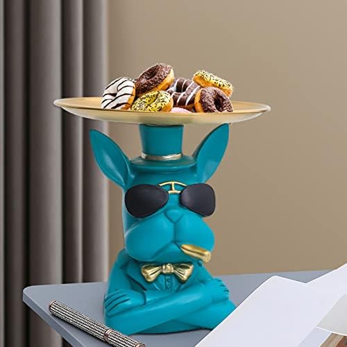 JINGLING Cool Dog Sculpture Bulldog Statue Resin Decorative Figurine Storage Tray Coin Bank Entrance Key Snack Holder Modern Art Statue Home Desktop Desk Ornament Decor