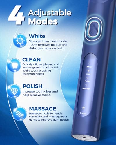 Rotierende elektrische Zahnbürste für Erwachsene mit 8 Bürstenköpfen (2 Typen), 4 Modi Deep Clean elektrische Zahnbürste mit 2m Smart Timer (deep Blue)