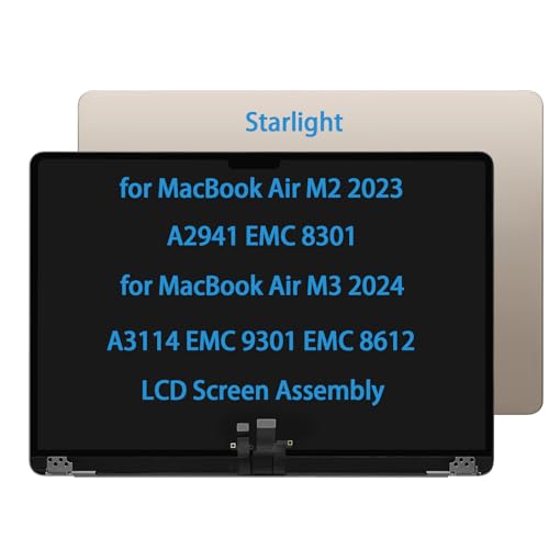 Image of 15 inch Screen Replacement for MacBook Air M2 A2941 EMC 8301 M3 A3114 EMC 9301 EMC 8612 MQKU3LL /A MQKV3LL /A 2023-2024 LCD Screen Display Complete Top Assembly (Starlight)