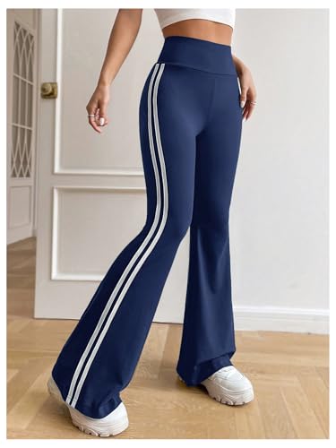 Girl's Striped High Waisted Yoga Flare Pants Casual Long Bell Bottoms Workout Track Pants2