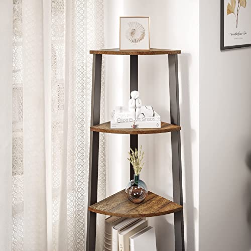 Meerveil Corner Shelf, 4 Tier Ladder Shelf, Industrial Free Standing Bookshelf Bookcase, Wooden Storage Rack Display Shelving Unit, for Hallway Living Room Bedroom Office, Rustic Brown - Image 5