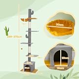 PawHut Drzewko podłoga-sufit 90.5"-108" regulowane, jasnoszary