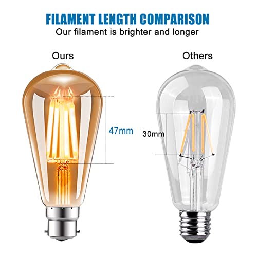 EXTRASTAR B22 ST64 Vintage LED Bulbs, 4W Bayonet Light Bulb, 33W Equivalent, 360LM, 2200K Warm White - Image 4