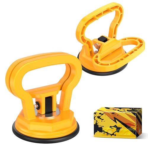 Amooca Glass Suction Cup Lifter Heavy Duty Tile Marble Suction Cup Vacuum Lifter with Handle for Granite Lifting & Window Replacement 30 lbs Load Capacity (2 Pack Yellow Small)