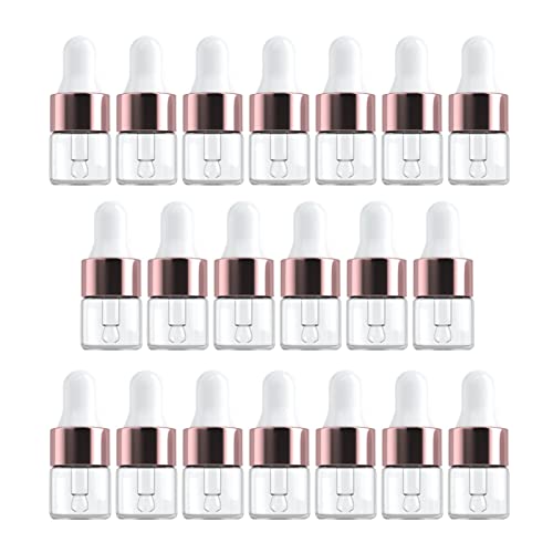 Geardeangloow 20 botellas cuentagotas exprimibles para envases cosméticos, gotero líquido para ojos, 1 ml, oro rosa