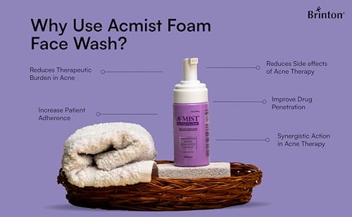 Image of Brinton Acmist Acne Foam Face Wash | 1% Salicylic, 2% Glycolic & 5% Niacinamide | Controls Sebum, Unclogs Pores, Smoothens Skin | For All Skin Types | 100 ml