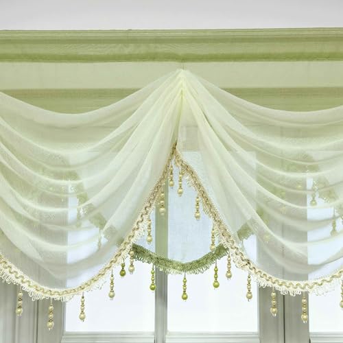 Gxi Scallop Kitchen Curtain Linen Sheer Curtain Valance For Living Room Rod Pocket Voile Curtain Beaded Curtain Tulle For Bathroom Window Treatment Valance 1 Panel thumb #1