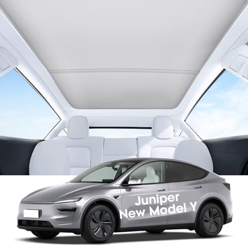 2025 Upgrade Tesla Model Y New (Juniper) Sunshade Roof [No Gaps, No-Sagging] Tesla Y Accessories Heat Insulation Foldable Glass Sunroof Cover for Model Y Juniper 2025-2026, 2PCS-Gray