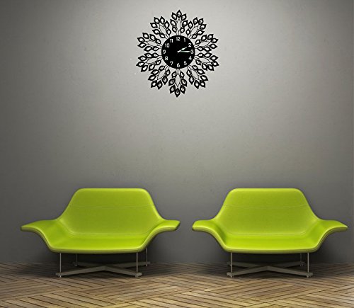 Lulu Decor, 25” Black Leaf Metal Wall Clock, 9” Black Glass Dial With Arabic Numbers, Decorative Clock For Living Room, Bedroom, Office Space #TOP3