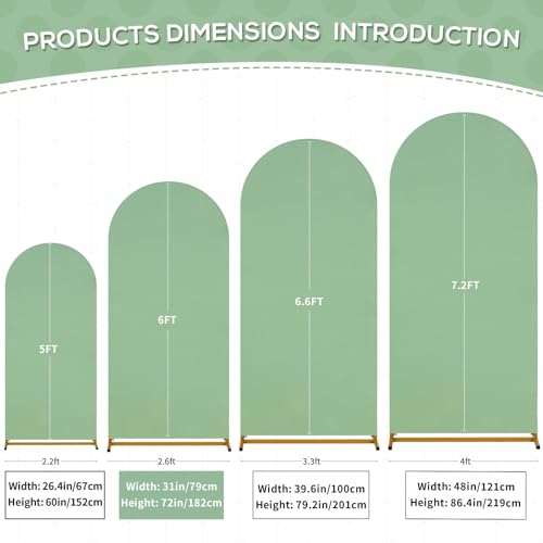 Image of SoarDream Sage Green Spandex Arch Cover 6FT Wedding Arch Backdrop Cover Stretchy Backdrop Chiara Wall Arch Stand Cover for Wedding Birthday Balloon Decorations- Ideal for Balloon Arches