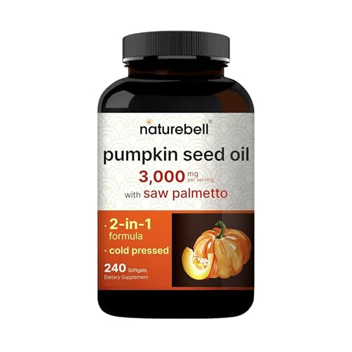 NatureBell Virgin Pumpkin Seed Oil 3 000mg Per Serving with Saw Palmetto 240 Softgel Capsules | Cold Pressed Rich in Omega 6 & 9 Essential Fatty Acids Prostate & Bladder Supplements Non-GMO