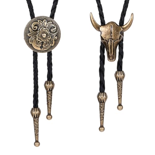 ElevateTech Bolo-Krawatte für Männer und Frauen, 2 Stück, Western-Cowboy-Krawatten-Halskette, handgefertigte Lederkrawatte im Retro-Stil, Bolo-Krawatten, Cowboy-Kostüm-Accessoires für Damen und Herren