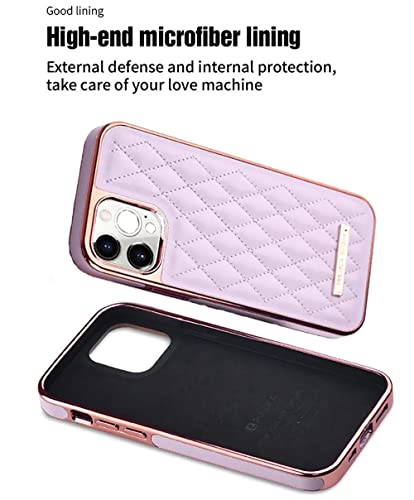 Image of PULOKA iPhone 13 Pro Max Leather Cover Electroplated Back Case Royal Diamond Specially Designed Cover for Apple iPhone 13 PRO Max 6.7 inchinch - Purple