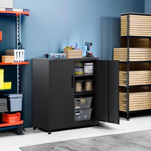 Miniatura 6 de HAND IN HAND Armario de almacenamiento de metal, armario de garaje, gabinete de oficina de 36 pulgadas de alto con puertas de bloqueo y estantes