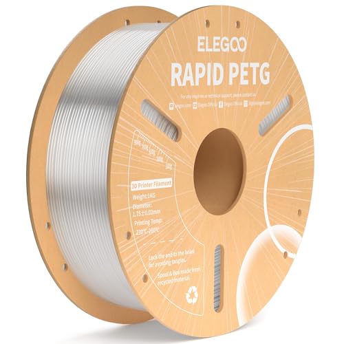 ELEGOO Rapid PETG Filament 1.75mm Transparent 1KG High Speed 30-600mm/s 3D Printer Filament Dimensional Accuracy +/- 0.02 mm 1kg Cardboard Spool(2.2lbs) Fits for Most FDM 3D Printers