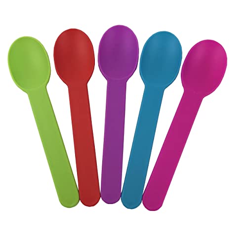 Mmvolesy A112 Disposable Mixed Color Assorted Heavy Widehandle Plastic Spoons Frozen Yogurt Spoon,Ice Cream Spoons,Frozen Dessert Spoons 50Pc thumb #1