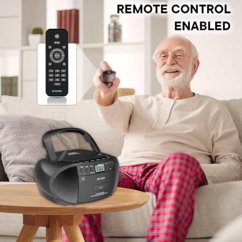 Boombox portatile Bluetooth con lettore CD, cassette, radio AM/FM, telecomando, batteria o alimentazione CA per intrattenimento musicale domestico e all'aperto