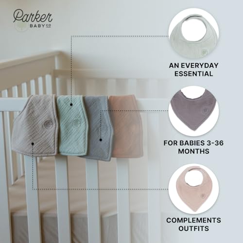 Parker Baby Muslin Bandana Drool Bibs | 100% Soft Muslin Cotton, Absorbent & Adjustable | Stylish Teething & Drooling Bibs4