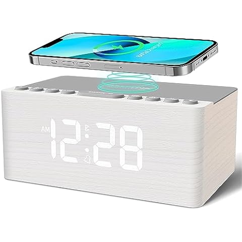 ANJANK Wooden Sound Machine Alarm Clock for Bedroom, Bluetooth Speaker, 20 Soothing Sounds, 0-100% Dimmer, Wireless Charging Station for iPhone/Samsung, Sleep Timer, White Noise Machine for Sleeping Cover