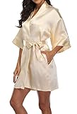 Women's Satin Robe Short Kimono Bride Bridesmaid Robes Pure Color Sleepwear Silky Bathrobe Bridal Dr
