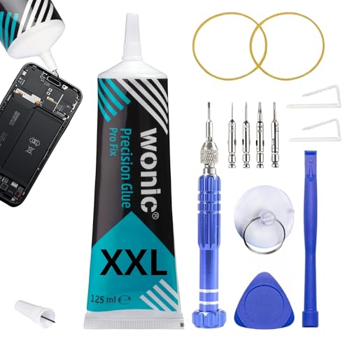 Pegamento para Móviles y Pantallas - Adhesivo para Electrónica y Reparación de Componentes - Wonic Precision Glue (Negro PROFIX, 125ml (XXL), 1 Tubo + Kit con destornillador de 5 puntas)