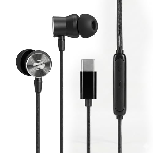 Zebronics Type-C Wired in-Ear Earphones, 10mm Neodymium Drivers, in-line Mic with Volume Control, Magnetic Earbuds, 1.2m Durable Cable, Metallic in-Ear Design, Wide Compatibility (Buds C12, Black)