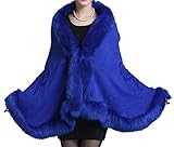 veste fourrure renard bleu  PLAER aux Femmes Mode Manteau en Fausse Fourrure de Renard Châle Cape Cap châle Sauvage (Bleu Saphir)