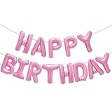 Pink Happy Birthday Balloon Banner Decorations 16 inch for Women Girls Party