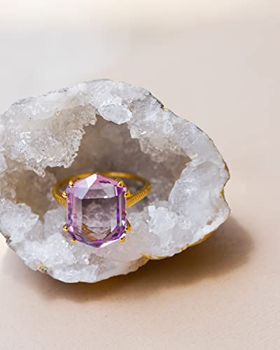 Yotreasure Natural Amethyst Gold Plated Over 925 Sterling Silver Statement Double Prong Ring For Women #TOP3