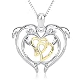 Lafeil Collar con colgante de doble delfín de plata de ley 925 (chapado en oro) de corazón a corazón, regalo para el día de la madre/cumpleaños con cadena de clavícula de 18 pulgadas
