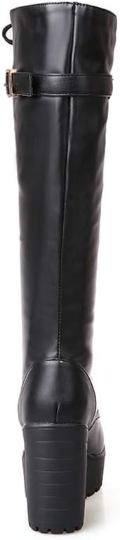 HILIB Woman Fashion Sexy High Heel Boots Women Lace Up Thick Platform Knee High Square Heel Winter Shoes