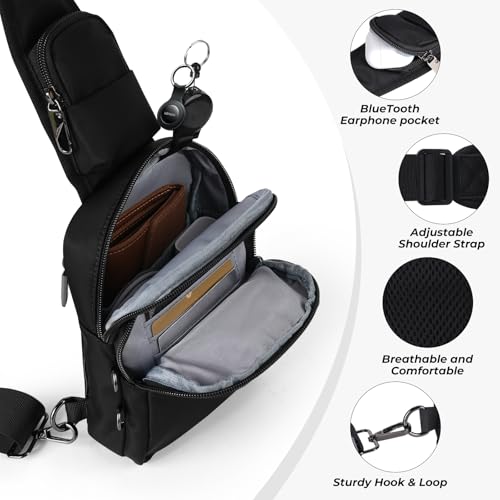 Tibroni Anti Diebstahl Umhängetasche Schwarz Chest Crossbody Bag Brusttasche Herren Damen Schultertasche Wasserdicht Sling Bag Tasche Klein Handtasche mit Reißverschluss Lock und RFID-Blockierung