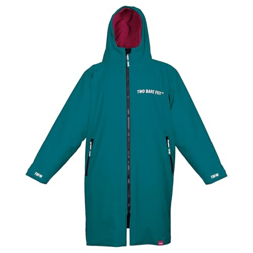 Two Bare Feet Core Waterproof Changing Robe – Unisex Adult Waterproof Windproof Coat, Fleece Lined, Ideal for Outdoor Swimming, Surfing, Camping, Beach Use (Small, Sea Green/Raspberry)