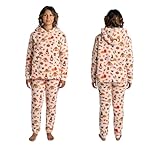 OHS Pyjamas for Women Men Pumpkin Autumn Print Hallowen Pjs Long Sleeve Sherpa Fleece Hooded Ladies Pyjamas Two Piece Super Soft Warm Winter Loungewear Autumn Gifts for Women, Beige - Large